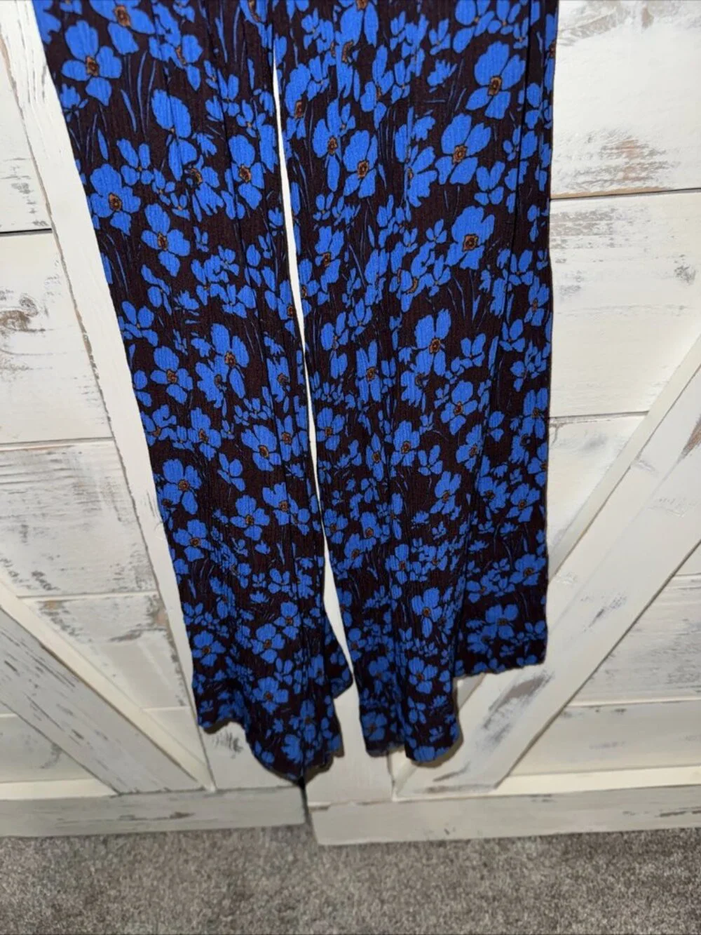 Free People Hailee Jumpsuit Blue Brown Floral Open Back Wide Leg S